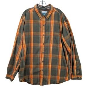 Columbia Sportswear Men's Shirt 2XT Orange Windowpane Check Long Sleeve Preppy